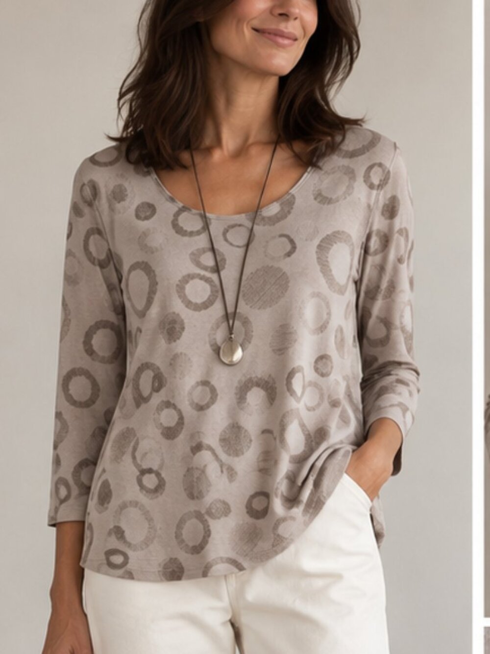 OSKA Cotton Hemp Circle Print Tunic Top Size 4 PTP22